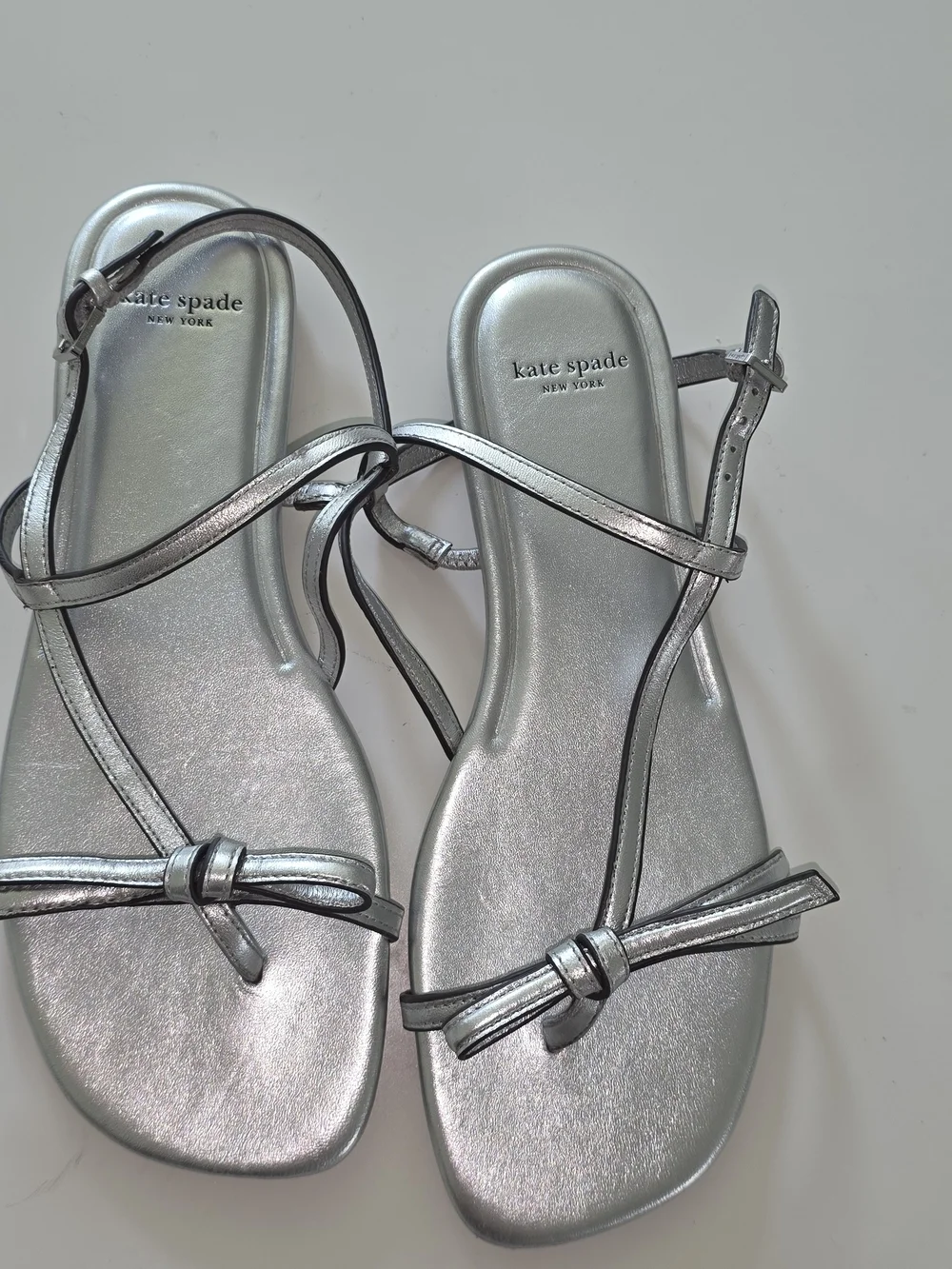 Kate Spade Metallic Silver Strappy Flat Sandals